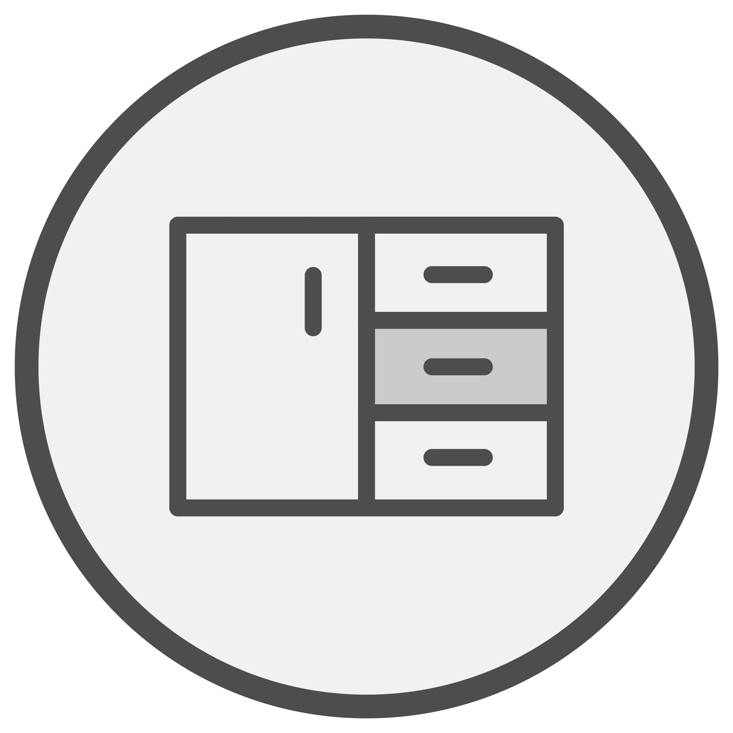 Circular icon of cabinets.