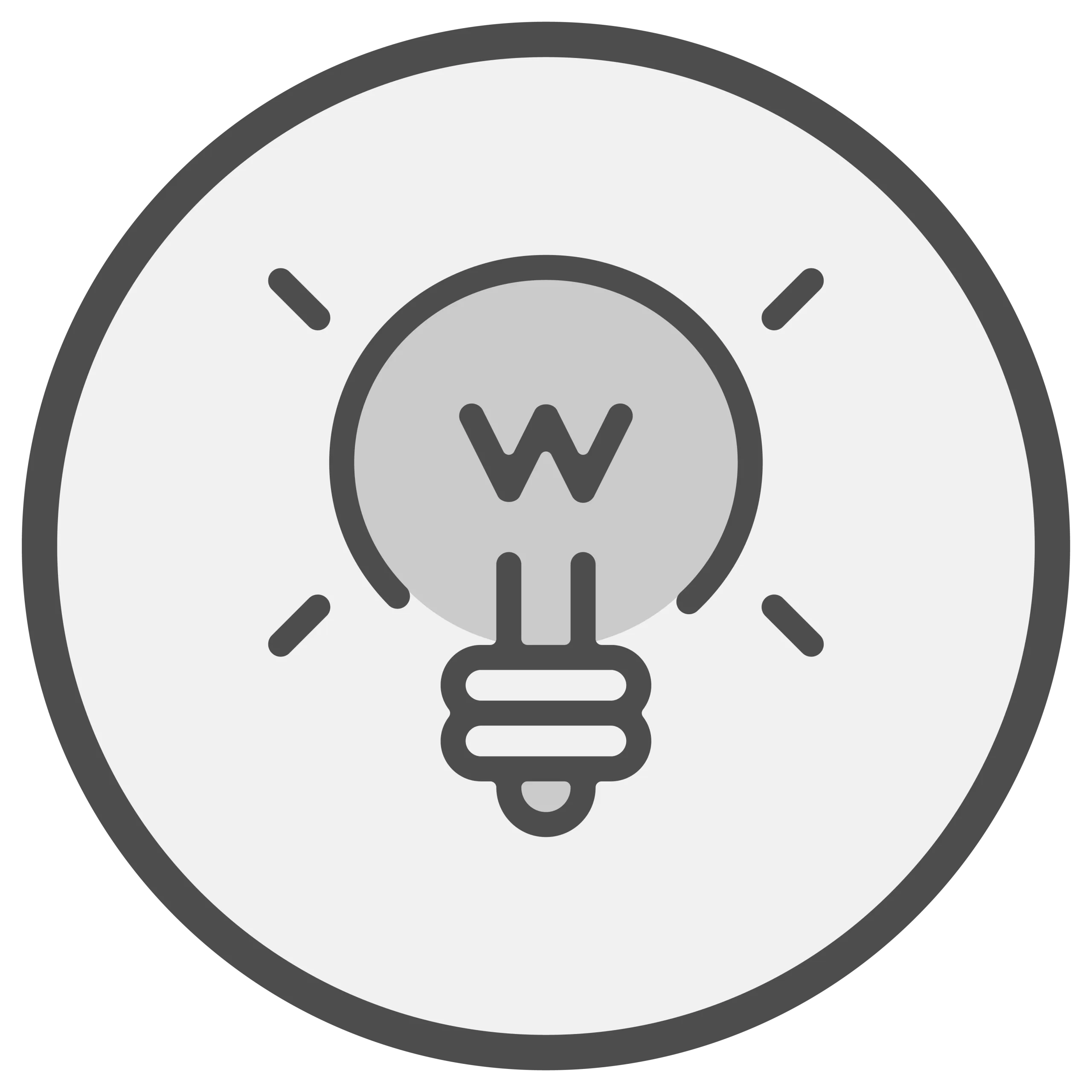 Circular icon of a lightbulb.