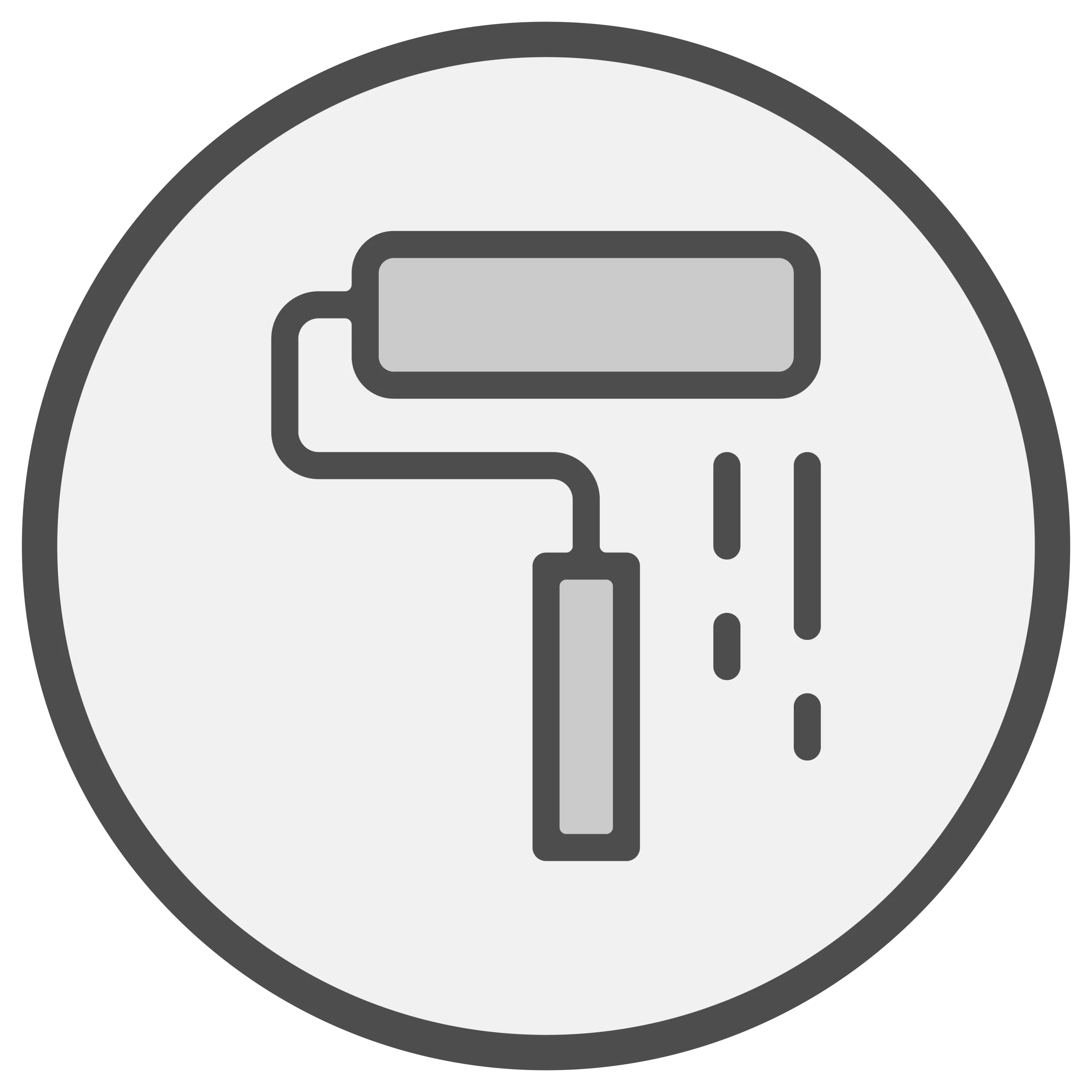 Circular icon of a paint roller in action.