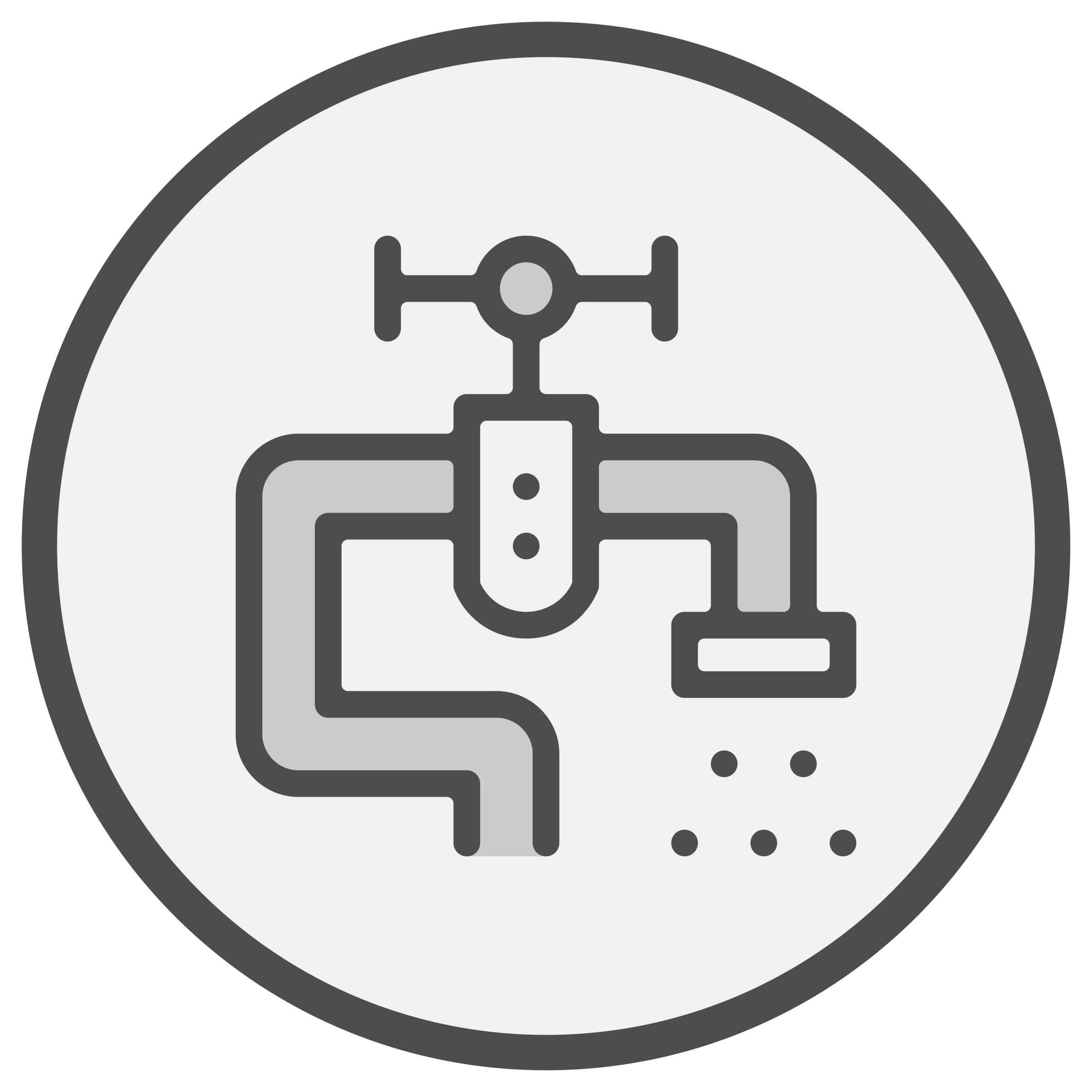 Circular icon of a plumbing pipe.