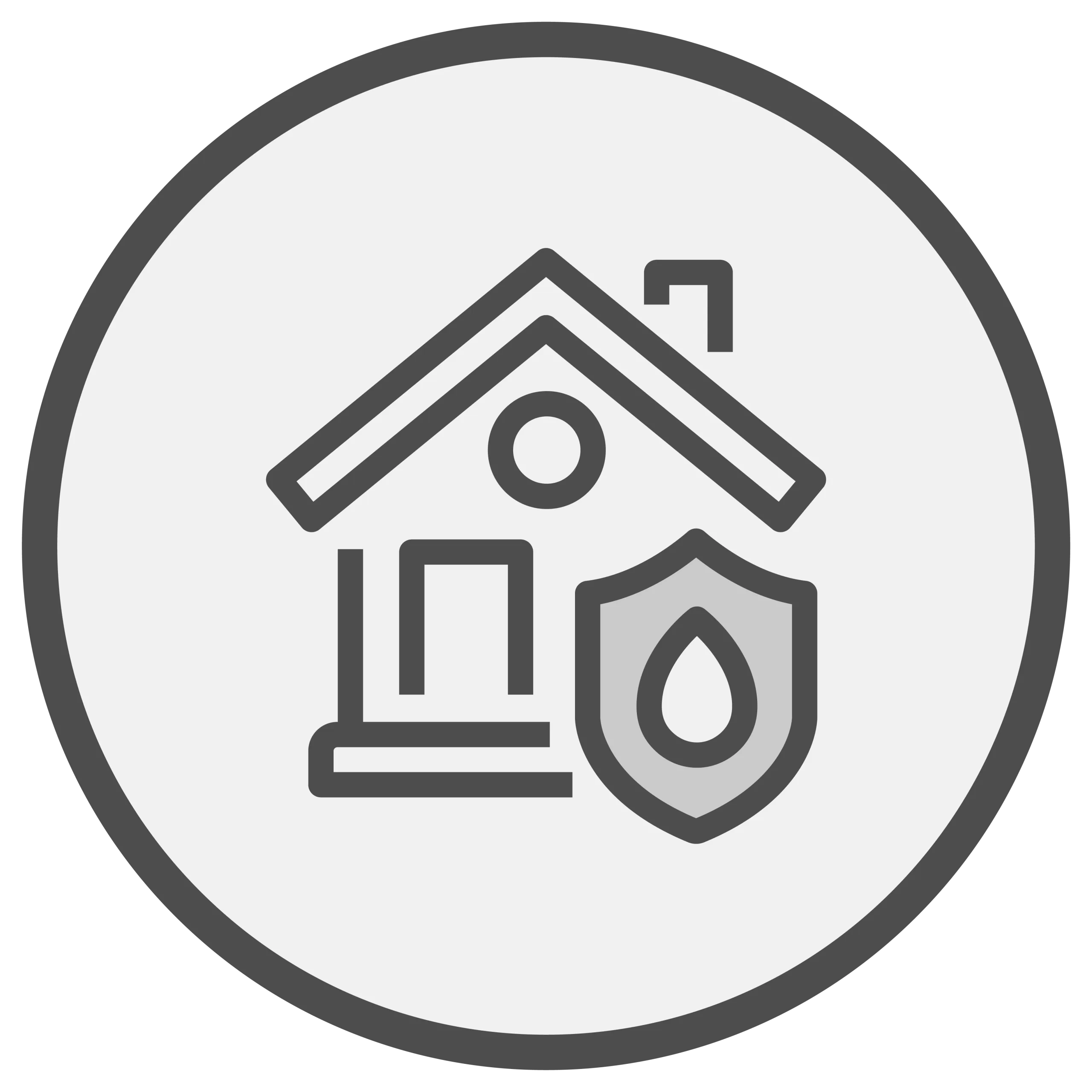 Circular icon of a house protected by weatherproofing.