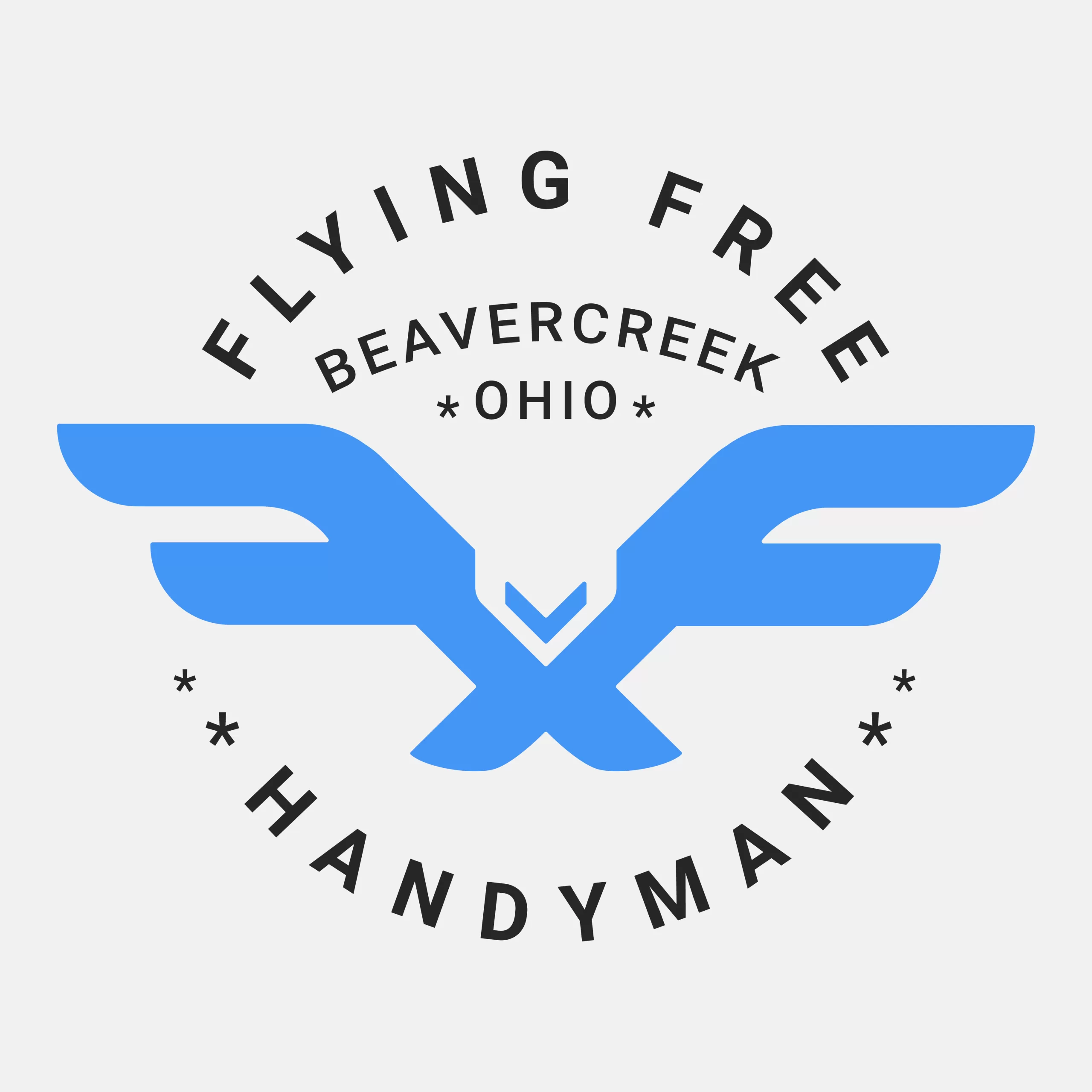Flying Free Handyman in Beavercreek, Ohio circular logo with blue bird icon.