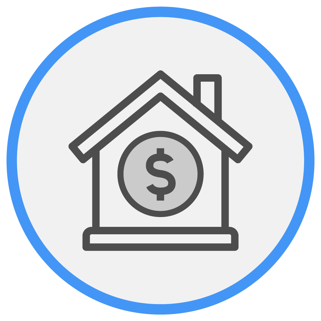 Circular icon of a house with a dollar sign inside.