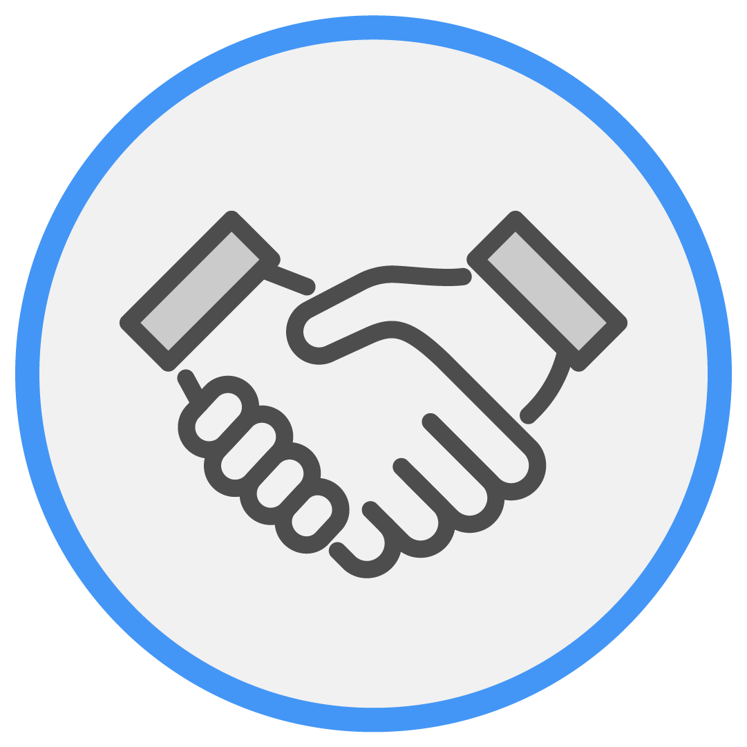 Circular icon of a handshake.