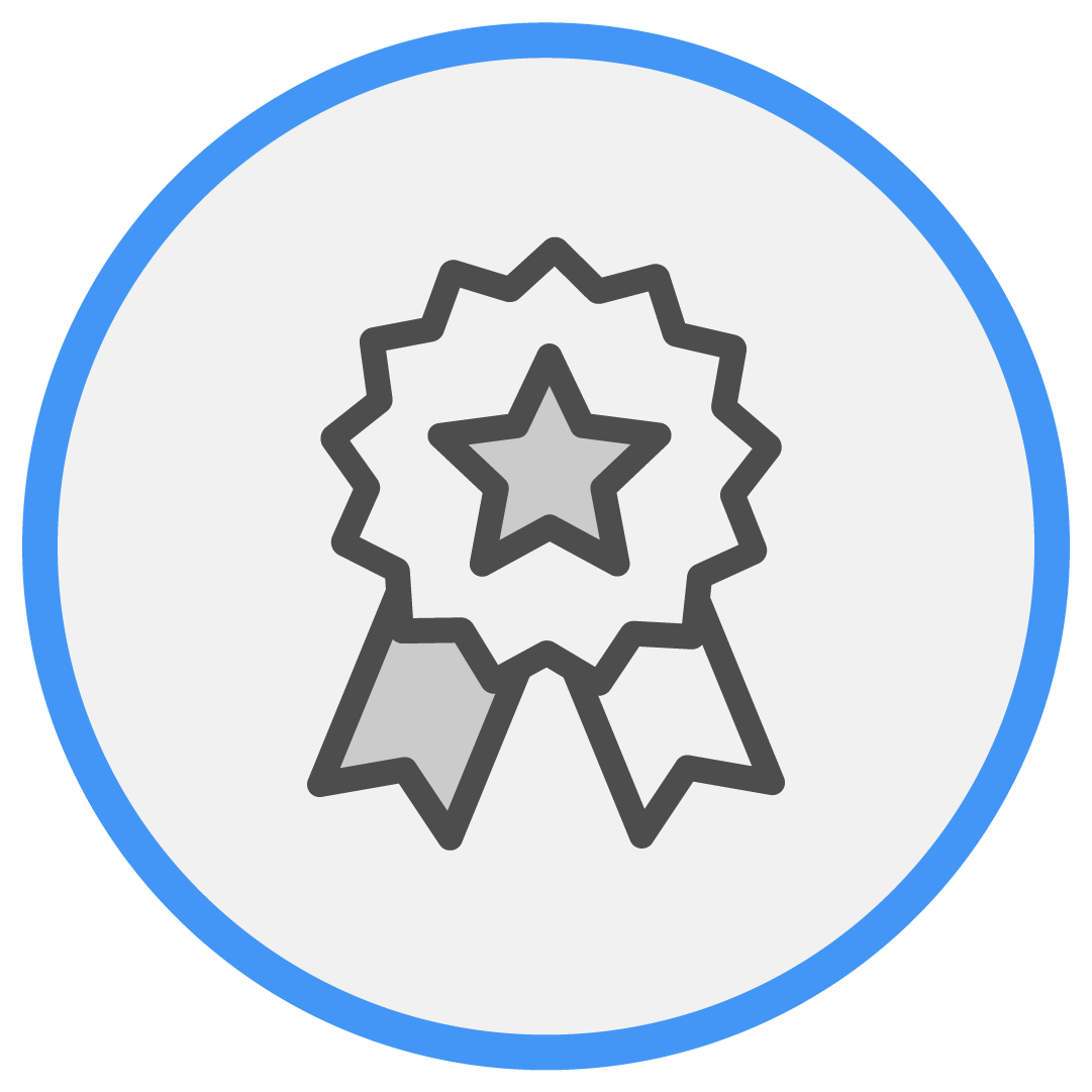 Circular icon of a ribbon, representing quality.