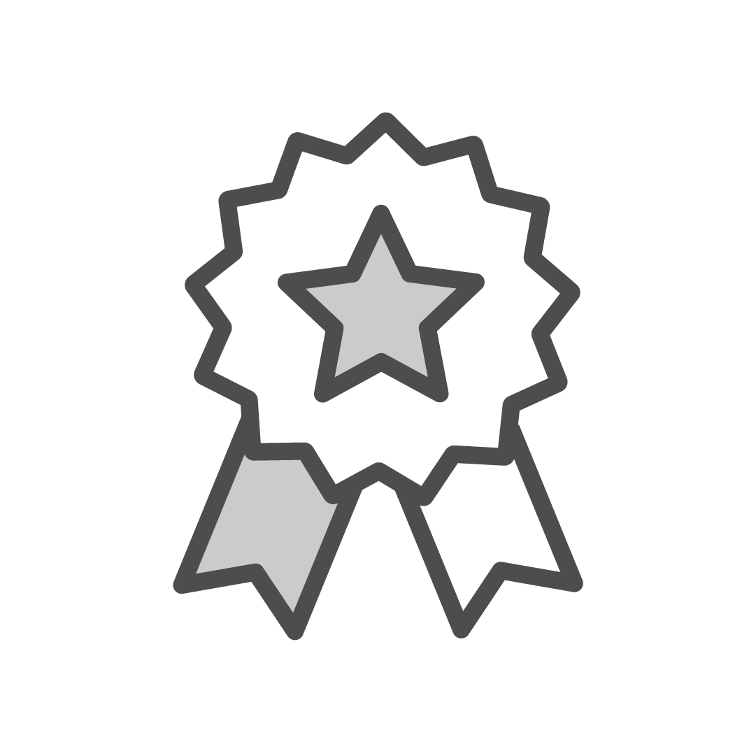 Icon of a ribbon, representing quality.