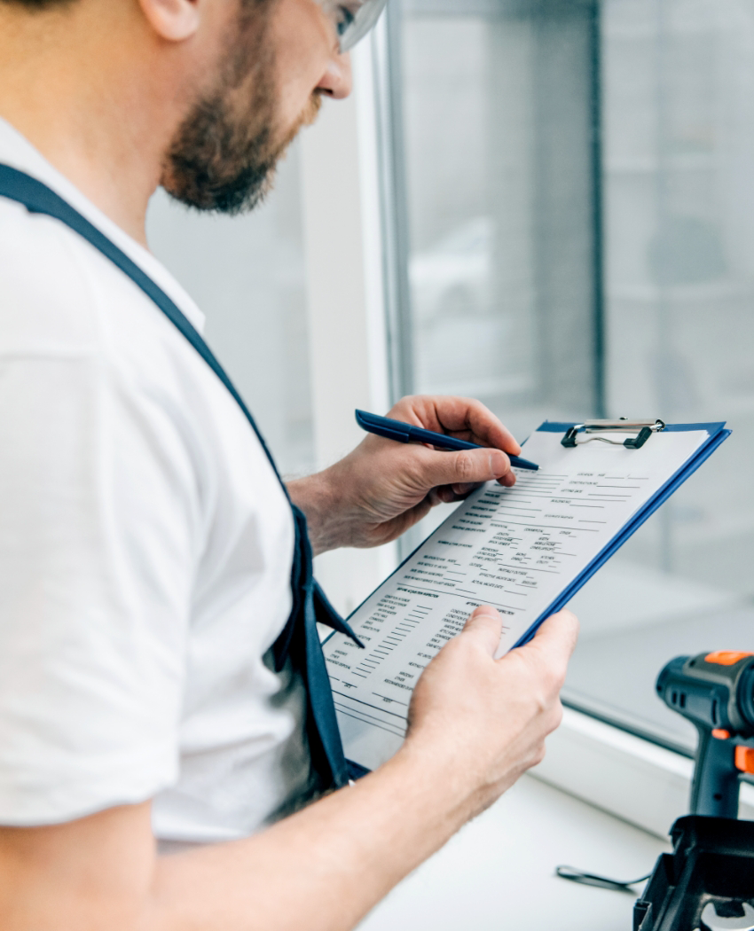 A handyman consults a checklist before he gets to work.